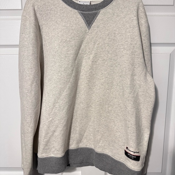 Champion Men's Cream and Gray Crewneck Sweater - Picture 1 of 6